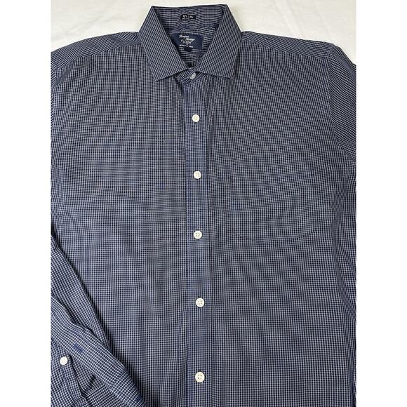 J Crew Wrinkle Free Navy Plaid Men’s Long Sleeve Button Up Shirt Size M 15/15.5 - Picture 4 of 4